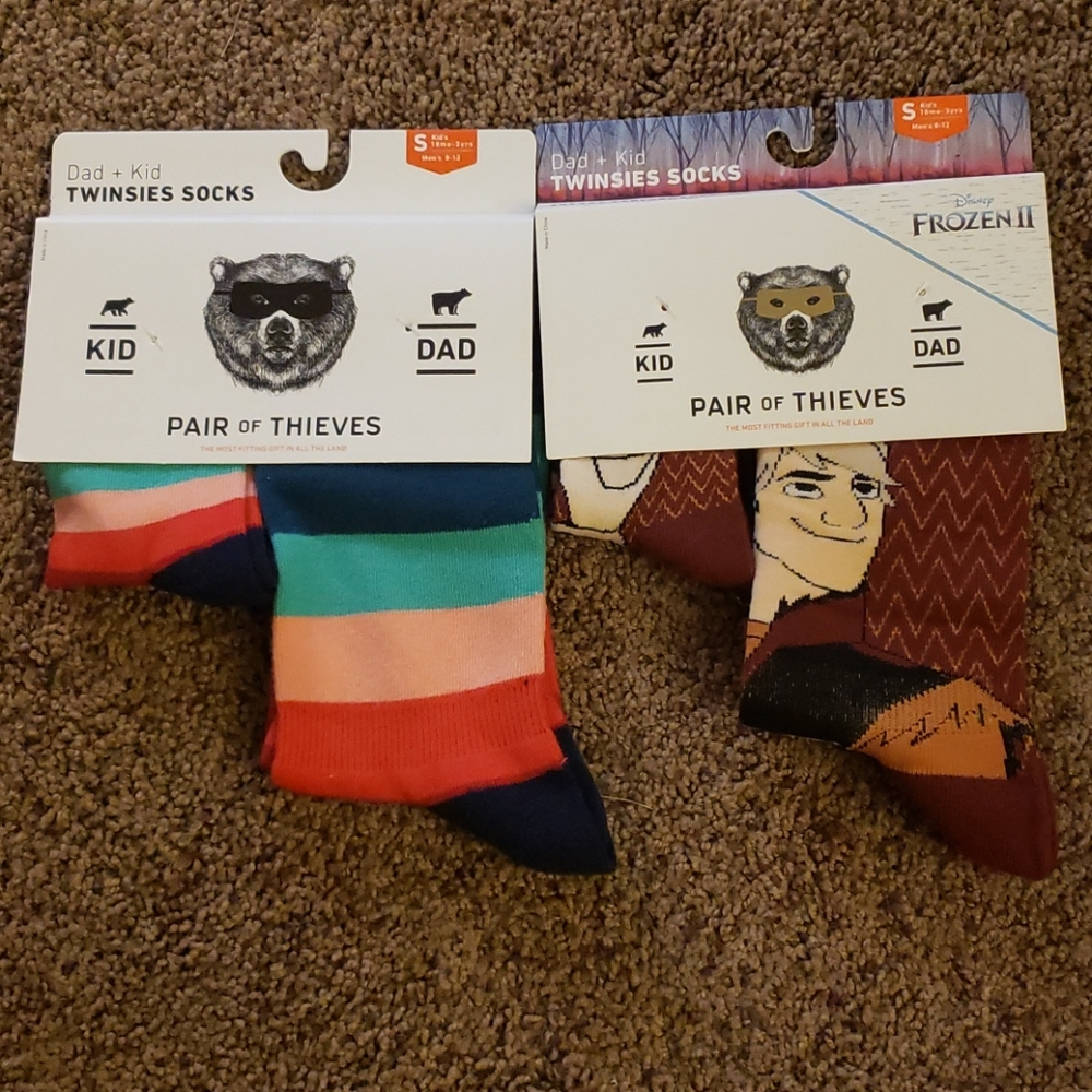 Frozen II and striped dad and kid socks Small